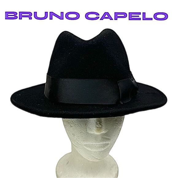 Bruno Capelo Mens Black Fedora Hat With Bow 100% Wool Size...
